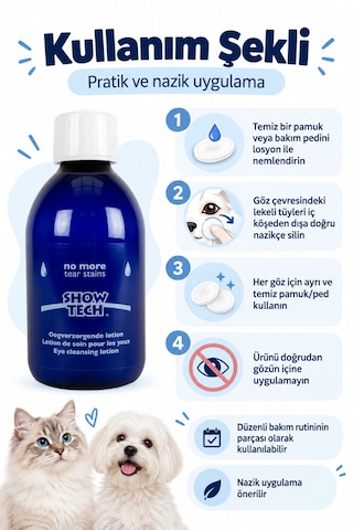 Showtech No More Tear Stains Kedi Köpek Göz Çevresi Leke Çıkarıcı Losyon 250 Ml