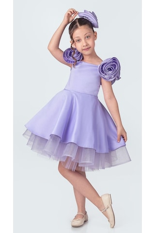 Mnk Baby & Kids Fanari Krep Saten Gren Destekli Kız Abiye M00735 Mor