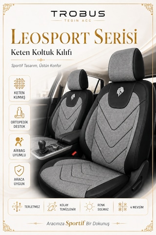 Volvo S80 2018 Ve Sonrası Uyumlu Leosport Serisi Gri Siyah Oto Koltuk Kılıfı