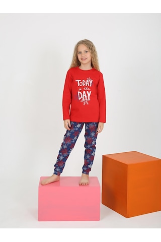 Kız Çocuk Uzun Kollu %100 Pamuklu Pijama Takımı Today Kırmızı