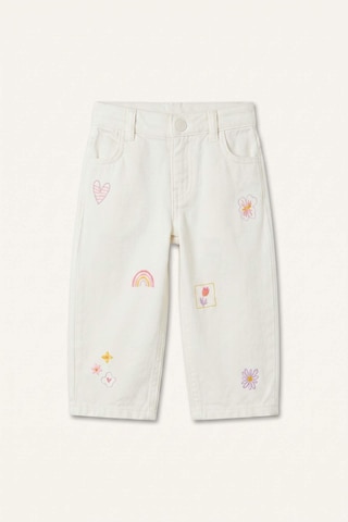 Defacto %100 Pamuk Baggy Fıt Gabardin İşlemeli Ecru Pantolon Kız Bebek H9302a526auer105 Ekru-er105