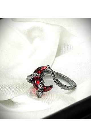 Dükkan Design Yılanlı Kanlı Ay Yüzük Antrasit