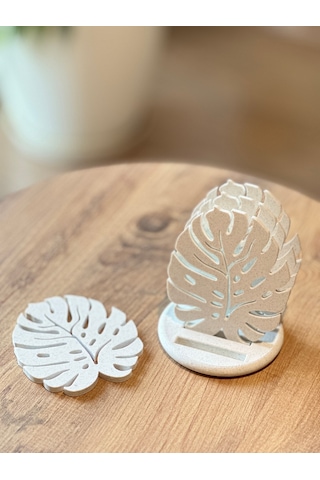 Monstera Modern Dekoratif Bardak Altlığı 4'lü Set Ve Standı - Mermer Beyazı Mermer