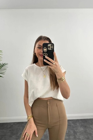 Winmoda34 Kadın Ultra Yüksek Bel Önü Dikişli Palazzo Pantolon Camel