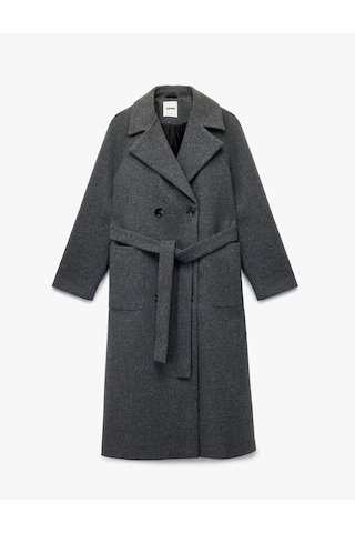 Koton Uzun Kollu Cepli Düğmeli Kruvaze Kemerli Uzun Kaşe Kaban Antrasit 6wak00270ew Antrasit