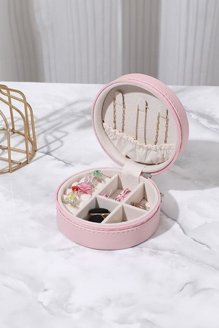 Chavin Pembe Deri Seyahat Yüzük Küpe Kolye Takı Kutusu St1-68pm Pembe