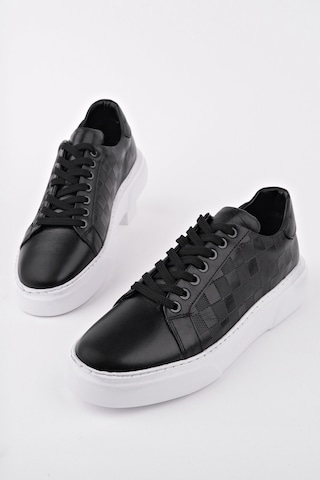 Muggo Morta Kalın Taban Bağcıklı Hakiki Deri Erkek Günlük Sneaker Spor Ayakkabı Siyah