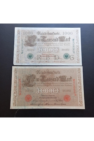 1919 Almanya 1000 Mark - Yeşil/kırmızı Mühür Takım Ççt Para - 3996366b2bfe5d8786