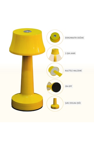 Zenlight Metal Dokunmatik Şarjlı Masa Lambası 320-2 Sarı