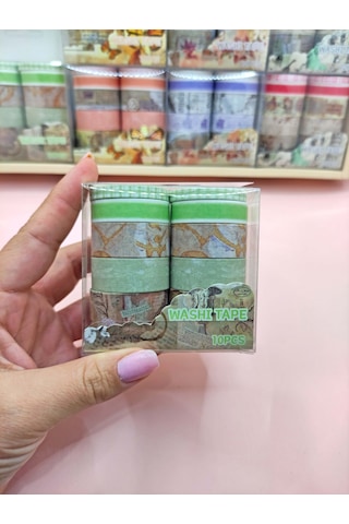 Vintage Washi Tape Bant Baskılı Yapışkanlı Maskeleme Kağıdı 45f Desenli Bant 10'lu - Turuncu Eski Yazı 1