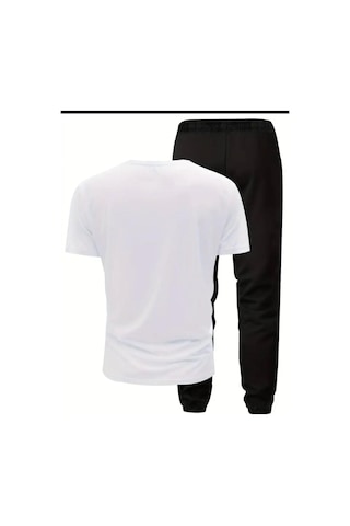 Medinenur Zar Baskılı T-shirt Eşofman Altı Jogger Rahat Kalıp Siyah Eşofman Takım Beyaz