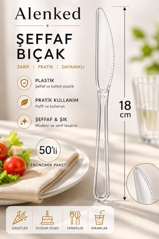 Şeffaf Plastik Bıçak 18 Cm 50 Li Paket Şeffaf Plastik Bıçak 18 Cm 50 Li Paket