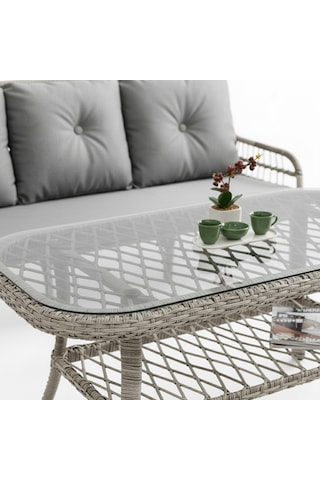 Capri Swing Pisa Üçlü Rattan Bahçe Balkon Oturma Grubu Beyaz 801