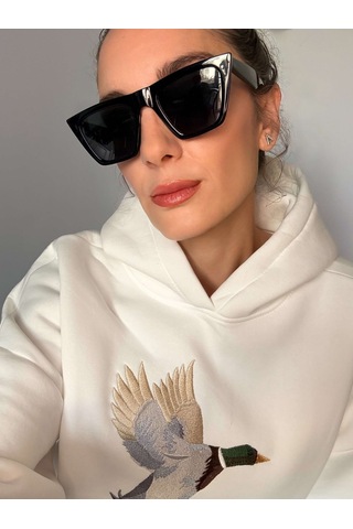 Ali Butik Beyaz Önü Nakış İşleme Şardonlu Sweatshirt Beyaz