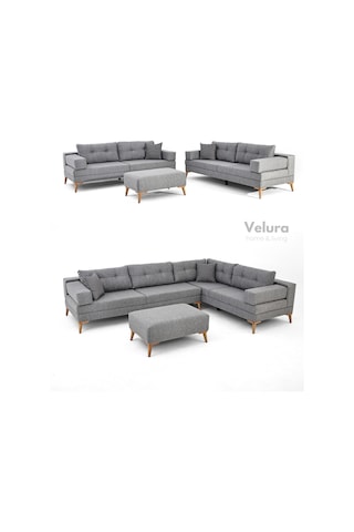 Zeri Yataklı Puzzle Modüler Köşe Koltuk Takımı & Puflu Köşe Takımı - Gri - 104 Gri