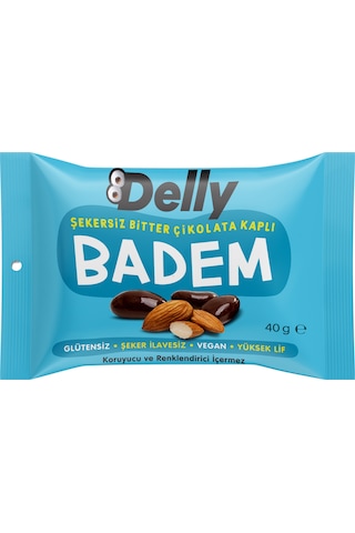 Delly Şeker İlavesiz Bitter Çikolata Kaplı Badem 12 x 40 G