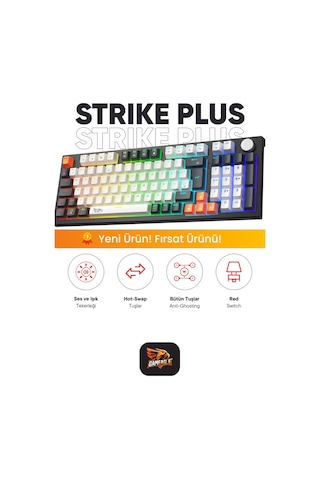 Strike Plus Mekanik Red Switch Klavye Hot Swap Anti Ghosting Türkçe Örgü Kablo Oyuncu Klavyesi Beyaz