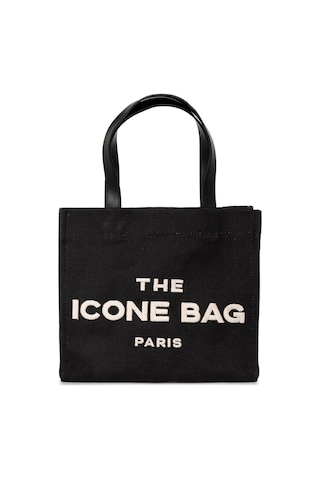 Siyah The Icone Bag Paris İşlemeli Tote Kadın Kol Çantası Ve Omuz Çantası Orta Boy Siyah