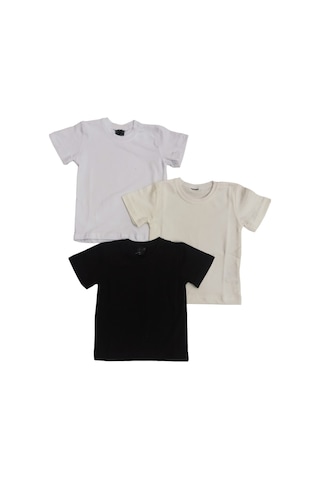 Özdemirli Bebe Basic Düz Bisiklet Yaka Kısa Kollu Likralı Badi Sweat T-shirt 3 Lü Paket Krem-siyah-beyaz Beyaz-krem-siyah