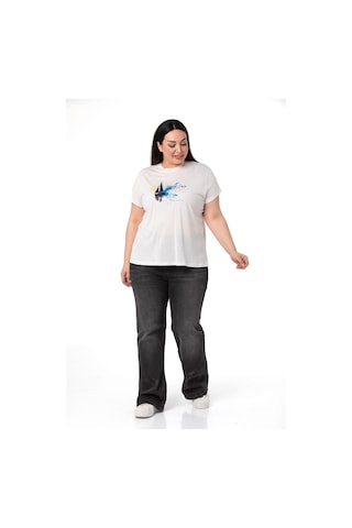 Disentis Büyük Beden Yelken Baskılı Bisiklet Yaka Beyaz T-shirt-beyaz Lacivert Beyaz - Lacivert