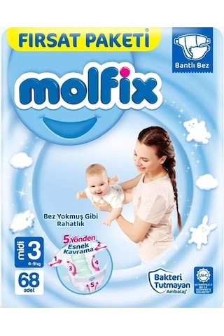 Molfix Bebek Bezi Fırsat Paketi 3 Beden 4-9 Kg 68 Adet 3 - 4 Numara