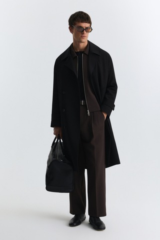 Antioch Uzun Relaxed Fit Trençkot Siyah