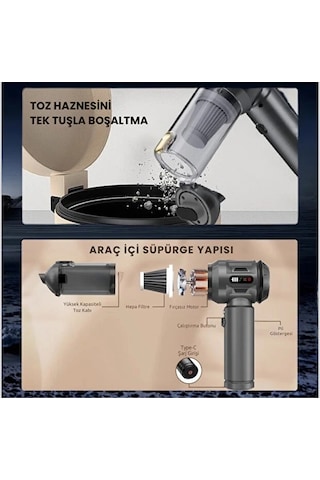 Enshall Ultra Güçlü Göstergeli 20.000PA Çantalı Araç İçi Şarjlı Süpürge