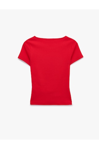 Koton Pamuklu Slim Fit Kayık Yaka Kısa Kollu Drapeli Tişört Kırmızı 7wal10350ık
