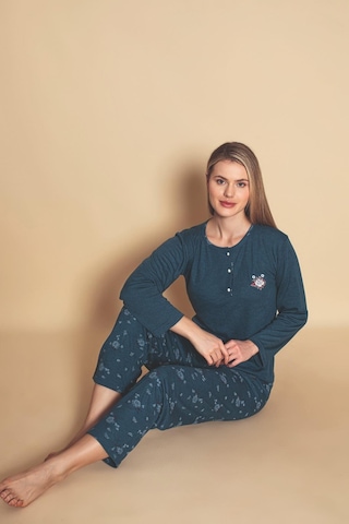 Yüksek Kalite Bambu İnterlok Kadın Pijama Takımı P5046 Petrol Mavisi
