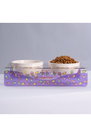 Ice Cream Dondurma Desenli-ikili Seramik-pleksi Mama Ve Su Kabı-kedi Köpek Mama Su Kabı