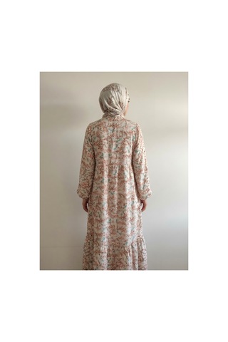 Tenfısı Woman Wear Çiçek Desenli Hakim Yaka Önü Düğmeli Volanlı Uzun Elbise Çok Renkli - 889556865 Çok Renkli