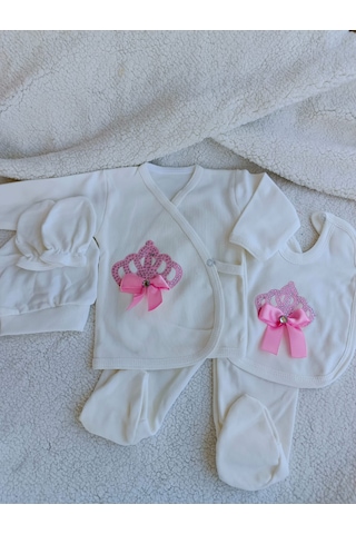 Yeni Doğan Kız Bebek Prenses Taçlı Hastane Çıkışı Seti