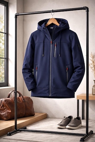 Vatan Tekstil Erkek Slim Fit Softshell Kapüşonlu Erkek Mont Su İtici Rüzgar Geçirmez Lacivert