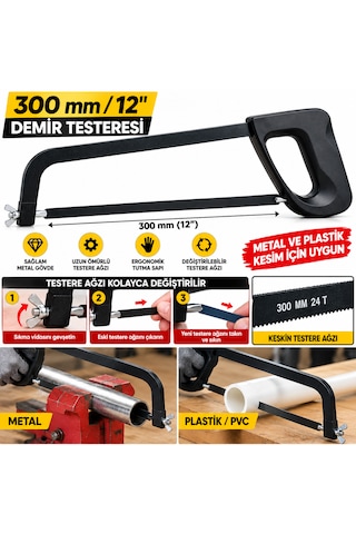 300 Mm Demir Testeresi 12 İnç Metal Ve Plastik Pvc Kesme Testeresi Değiştirilebilir Ağızlı