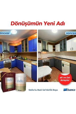 Stella Boya Yeni Nesil Yaşam Boyası 1 Lt Kese Kağıdı/7250 Dolap Fayans Cam Plastik Ahşap Boy Diğer