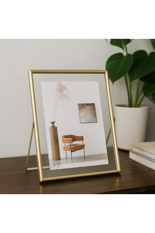 Porsima Dhz90102 Altın Metal Modern Dekoratif Cam Fotoğraf Çerçevesi Masa Duvar Fotoğraf Çerçevesi 18x22cm