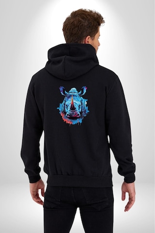 Angemiel Su Aygırı Hipopotamo Renkli Kadın Erkek Siyah Renk Kapüşonlu Kanguru Cepli Fermuarlı Pamuklu Oversize Dijital Baskılı Hırka Sweatshirt Siyah