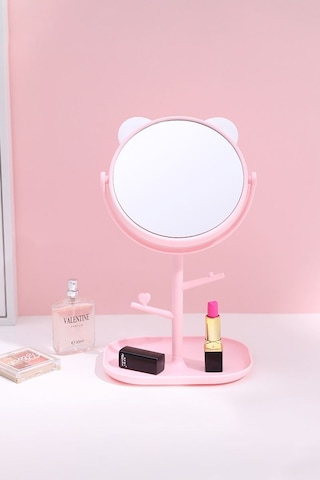 Masa Üstü Pembe Panda Tasarım Plastik Takı Stand Masa Aynası Cin7 Pembe