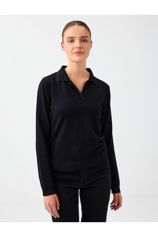 Jimmy Key Siyah Polo Yaka Basic Triko Kazak 6ww137159900