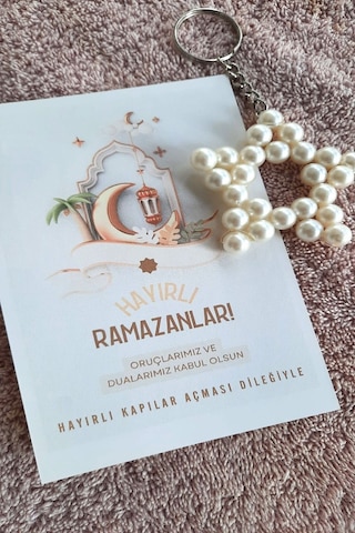 Hayırlı Ramazanlar -10 Adet İnci Yıldız Anahtarlık - Ramazan