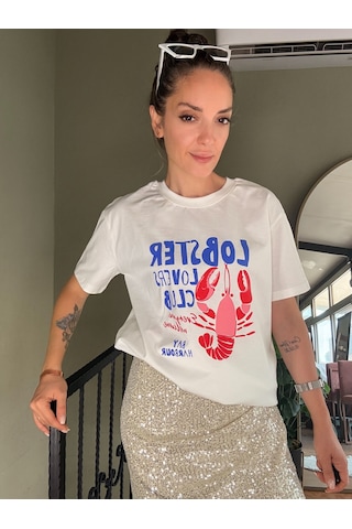 Ali Butik Ekru Lobster Baskılı Tişört