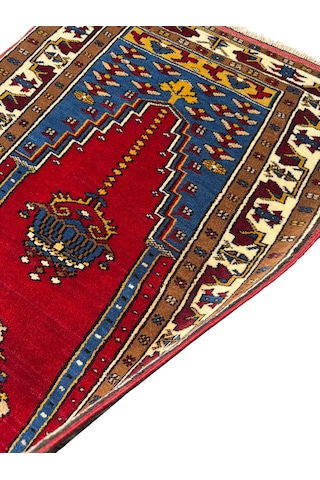 El Dokuma Sıfır Yahyalı Seccade 74x120 Kök Boya Kırmızı Yün Namazlık Kırmızı