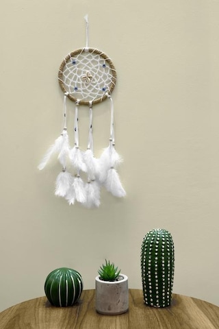 Nazar Boncuklu Düş Kapanı Hand Made Dreamcatcher Kuş Tüyü Duvar S