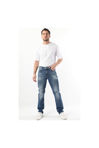 Erkek Yırtık Detaylı Jean Pantolon Mavi 001