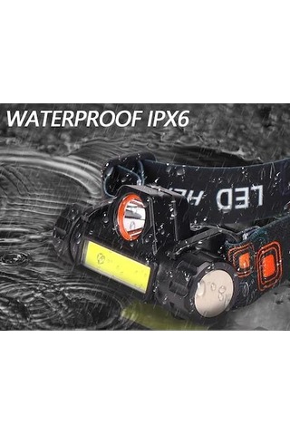 Şarjlı Ledli Kafa Lambası 1200 Lümen Cob Led Siyah