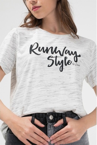 Brz Collection Ekru Renk Siyah Kırçıllı Kadın Kısa Kollu T-Shirt Ekru