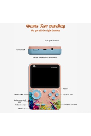 Vkemall G5 El Tipi Oyun Konsolu 3.0 İnç Renkli Ekran, 500 Eski Oyun İçerir, Av Bağlantısı Desteği, Yeşil-mavi Kolleksiyel Oyunlar İçin Taşınabilir