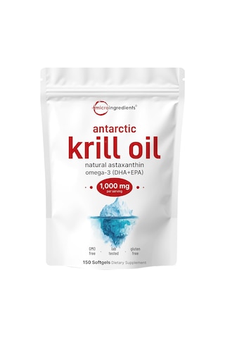Micro Ingredients Antarctic Krill Oil Astaxanthin Omega-3s Epa & Dha 1000mg 150 Soft-gels
