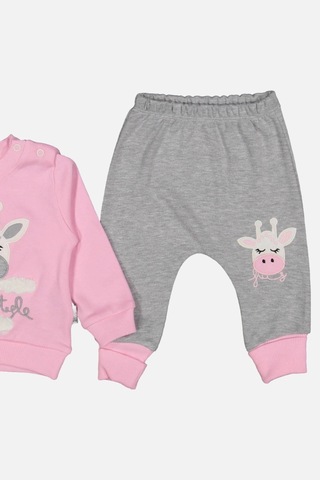 Babydonat Zürafa Nakışlı % 100 Pamuk Kız Bebek Takımı Pembe