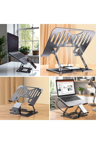 2 Si 1 Arada Laptop Ve Telefon Standı Katlanabilir Metal Ergonomik Yükseltici